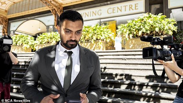 Danushka Gunathilaka (pictured outside Sydney court) has pleaded not guilty to one count of sexual assault without consent