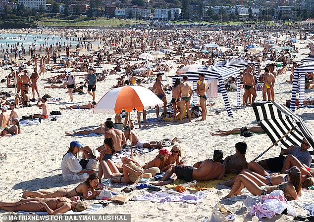 Thousands flocked to Bondi Beach this weekend to take advantage of the early spring heatwave (pictured)