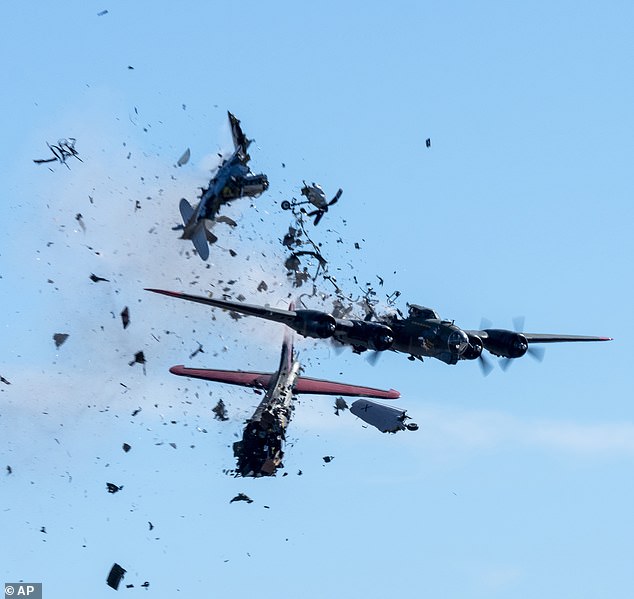 The Boeing B-17 Flying Fortress and a Bell P-63 Kingcobra collided in mid-air during an air show in Dallas