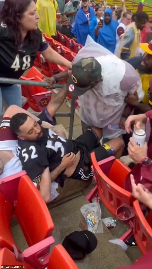 A violent brawl broke out between an unruly group of men and women during the 49ers and Giants Thursday Night Football game in San Francisco