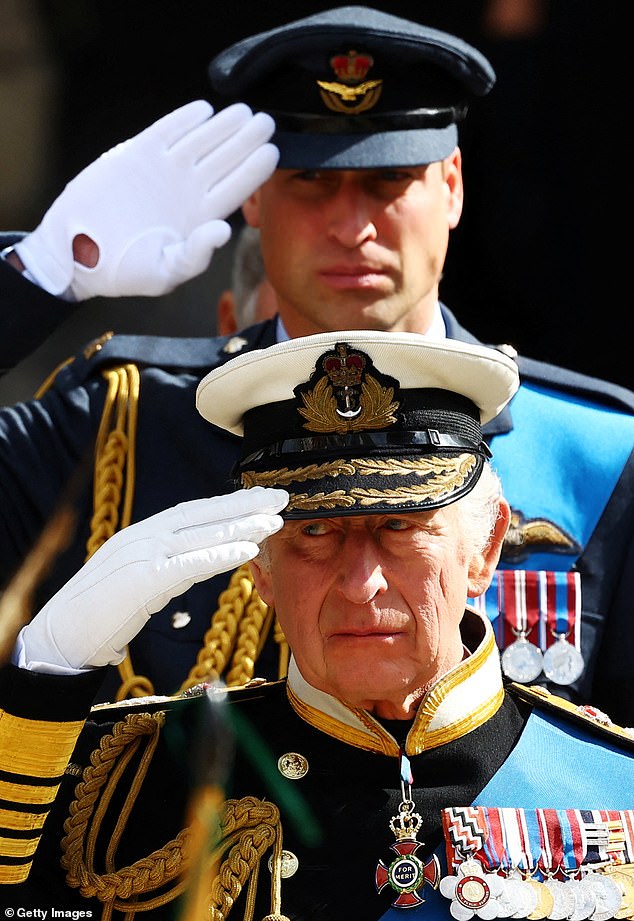 King and heir greet after Queen Elizabeth II's funeral a year ago.  William is an increasingly popular figure, but he already plays a key role in the monarchy