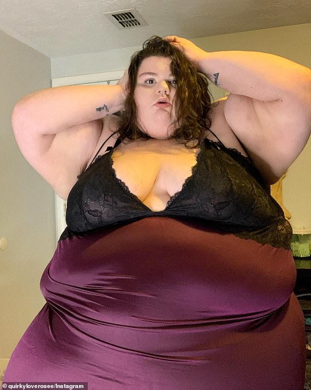 Plus-size model Rosie Jean (pictured) almost lost her life after an online stalker 'groomed' her into a dangerous food fetish that could have killed her