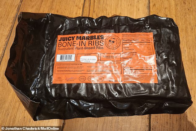 'Succulent plant-based ribs': Juicy Marbles sold two 500g packs of ribs for 66 euros (£57) - around five times more expensive than real pork ribs