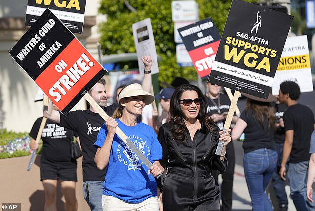 The Writer's Guild has been on strike since May and was later joined by the Screen Actors Guild.  Meredith Stiehm, left, president of Writers Guild of America West, and Fran Drescher, president of SAG-AFTRA, participate in a rally
