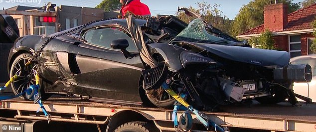 Two men miraculously survived a horror attack involving a $400,000 McLaren rental car (pictured) and a Toyota hatchback in Sydney's south-west