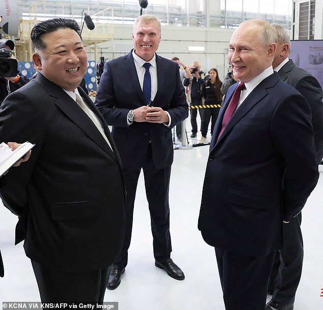 Zelensky compared Russian President Vladimir Putin to Adolf Hitler.  Putin is seen meeting with North Korean dictator Kim Jong Un, left, last week