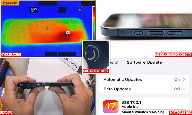 Negative feedback about the iPhone 15 Pro series includes the danger of overheating, changing the color of the metal and easy bending of the device in the hand