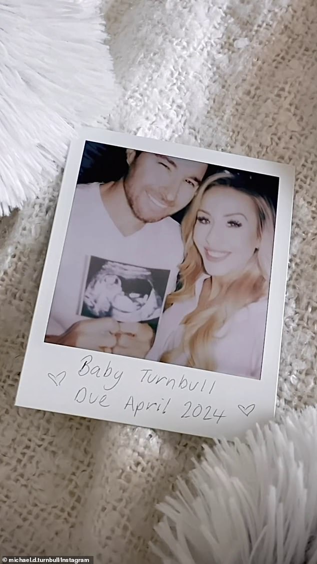 The Polaroid faded away to show him and Charlotte holding a sonogram of their baby and happily watching the news.  Pictured
