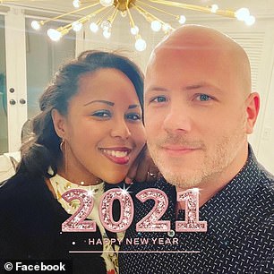 Police arrested her husband, James Michael Patrick, 48, on Wednesday 200 miles away in Austin.  The pair are pictured together on New Year's Day 2021