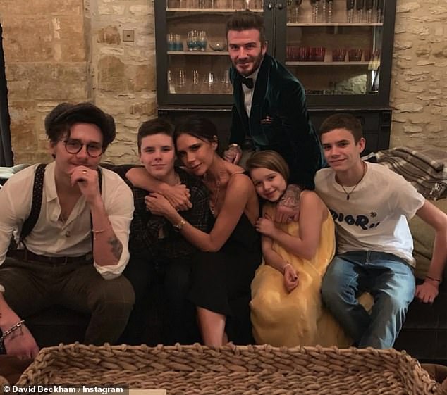 Family: The couple now share four children – sons Brooklyn, 24, Romeo, 21, Cruz, 18, and daughter Harper, 12 – and are as loved as ever after 24 years of marriage