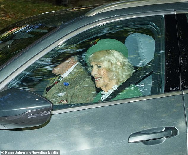 While the King, 74, opted for a smart tweed suit, Queen Camilla, 76, looked stylish in an emerald green beret and suit, with a white ruffled blouse.