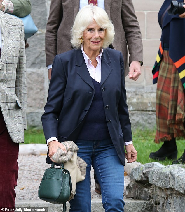 Earlier in the day, Camilla, looking casually chic in denim and a blue blazer, arrived at a literary festival event