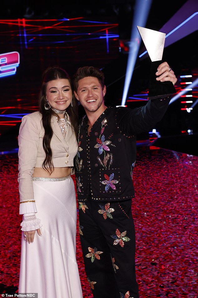 Big year: After his first appearance as a judge on The Voice US, his contestant Gina Miles won the show (both pictured)