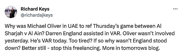 Richard Keys took to social media to express his frustrations following the drama surrounding Spurs' victory