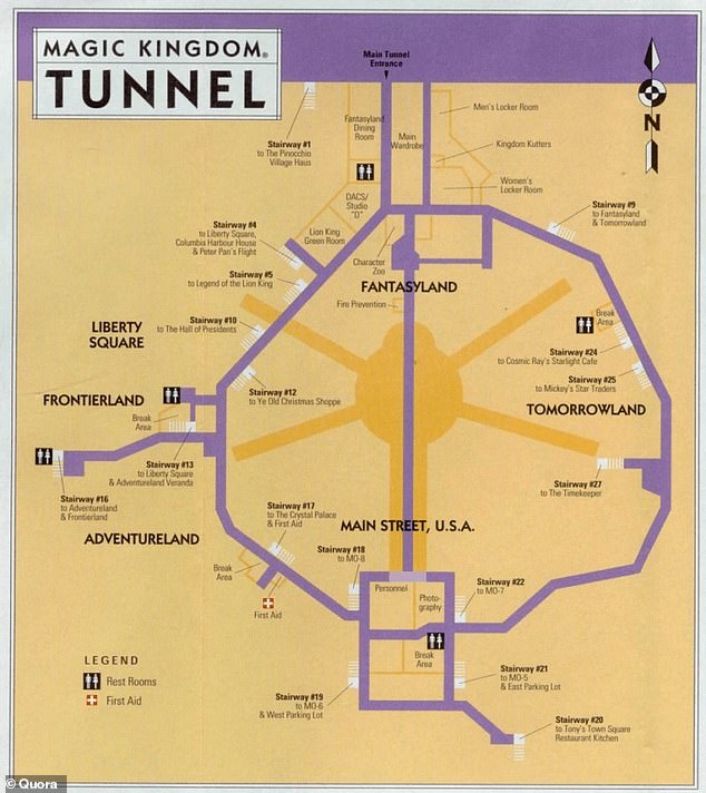 The 'tunnels' are actually the first floor of Magic Kingdom.  Everything the public sees is on the second floor