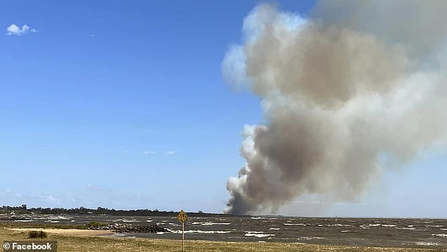 A grass fire was pictured burning rapidly in southern NSW