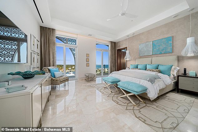 Rumors about the cabal of crypto nerds having orgies in the Bahamas penthouse are far from the truth, according to Baradwaj, who said it was more likely they were playing board games.  (Pictured: A bedroom in the luxurious 'orgy' penthouse in the Bahamas)