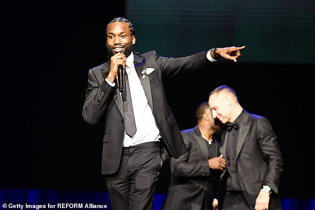 Man of the Hour: Meek Mill also rocked a tuxedo with a black tie.  The rapper provided entertainment for the evening.  He is also one of the co-founders of the Reform Alliance