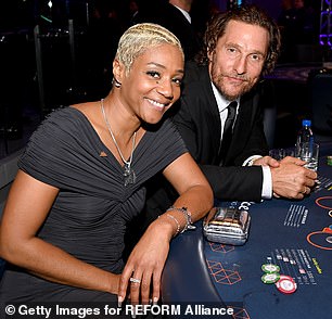 A-listers: Matthew McConaughey enjoyed trying his luck at the Black Jack tables with Tiffany Haddish and Jay-Z