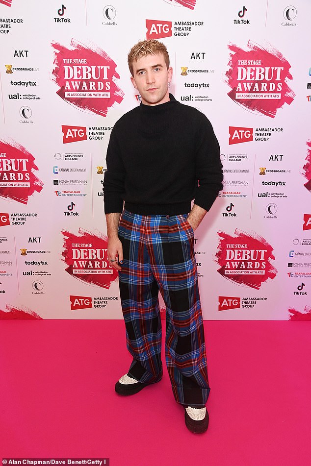 Stylish: It's A Sin star Callum Scott Howells was also in attendance, donning a black turtleneck and printed trousers