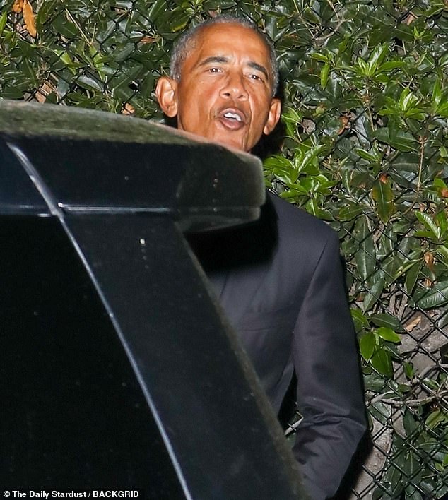 In photos obtained exclusively by DailyMail.com, the 62-year-old former president was seen surrounded by security guards after enjoying a meal at Funke on South Santa Monica Boulevard.