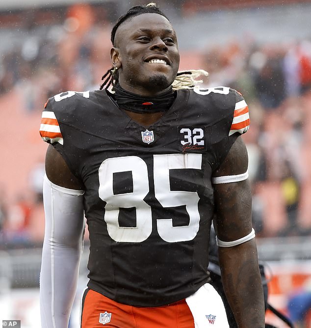 Njoku suffered burns to his face after trying to light a fire pit in his backyard in Cleveland this week