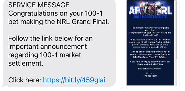 Betr's message to bettors offering cashout options as they face a big payout if Penrith win a third consecutive grand final