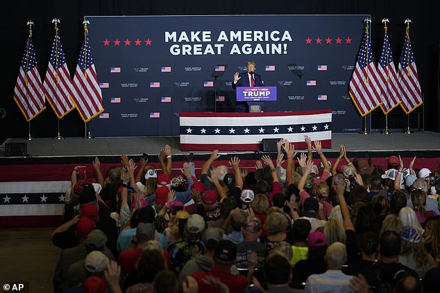 Trump, the first Republican to carry the county since the Eisenhower administration, campaigned in northeastern Iowa the week before and is seen here at Sunday's rally