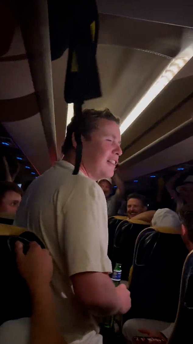 The Ryder Cup stars were in a boisterous mood and all stood behind Scottish star Robert MacIntyre as he sang The Proclaimers' hit I'm Gonna Be (500 Miles) at the top of his lungs while holding a beer