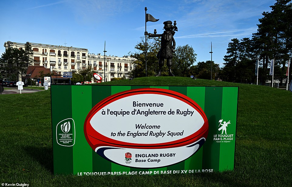 The main roundabout of Le Touquet features a large sign welcoming the England squad, as well as shirts for each individual player