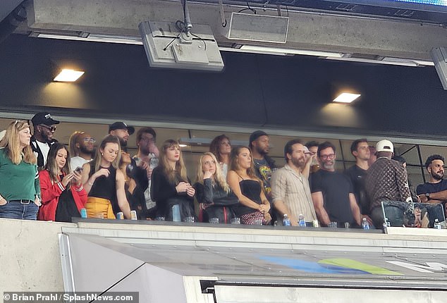 Privilege: The VIP suite was certainly packed on Sunday with everyone from Travis' mom Donna Kelce to Brittany Mahomes inside, as well as celebs Sophie Turner, Sabrina Carpenter and Antoni Porowski