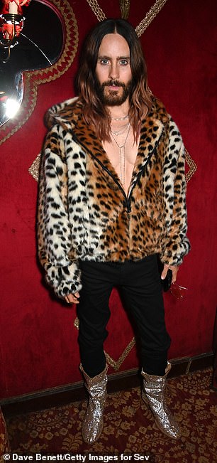 Here come the boys: Jared Leto made a striking style statement in a leopard print jacket