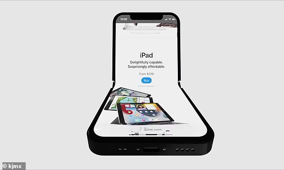 Like other foldable phones already on the market, the 'iPhone V' folds down a central hinge in the screen