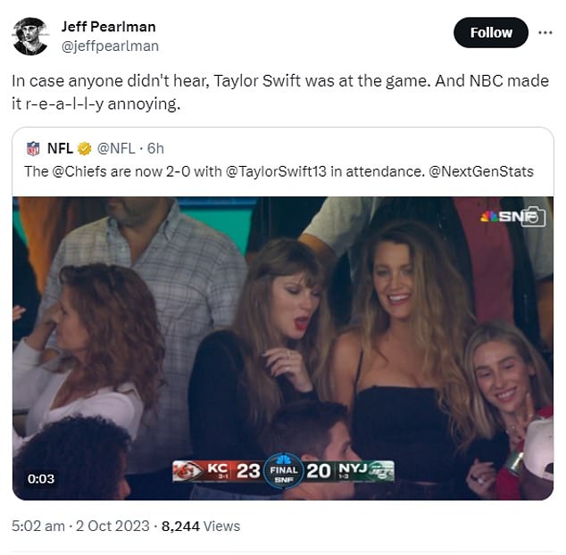 NFL fans have slammed Swift's football 'takeover', with some saying the singer's constant cuts during coverage are 'destroying football'