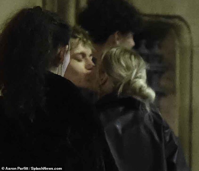 New romance?  Paddy Bever, 20, (Max Turner) and Cait Fitton, 21, (Lauren Bolton) looked cozy as they shared a kiss outside the star-studded bash