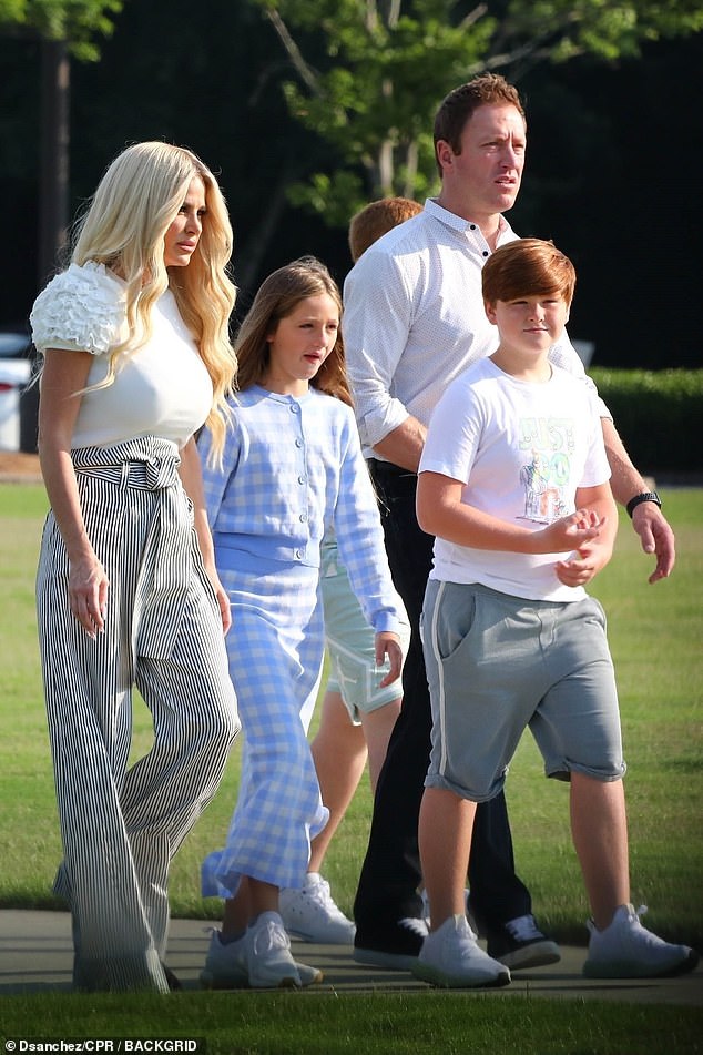 Seen: The star previously sported blonde locks and a clean-shaven look back in July 2023 (seen with Kim and their kids)