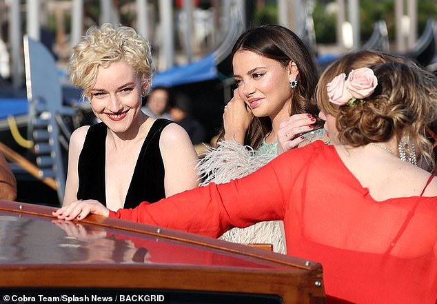 Glamorous girls: Julia and Keleigh captured the golden hour perfectly as the sun shone on their faces before heading to Anya and Malcolm's wedding