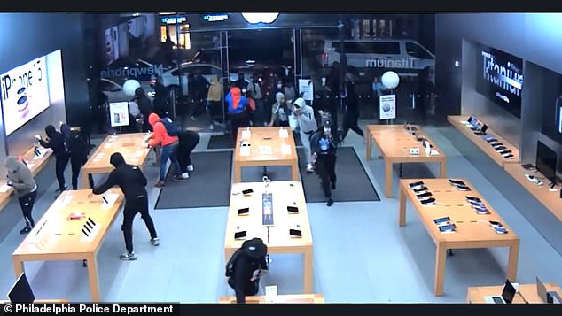 More than a dozen looters forced their way into the Apple Store on Walnut Street, stealing high-spec devices, only to find them disabled