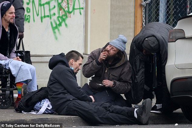 Fentanyl users on the streets of Portland, Oregon.  The drug, easily produced in Mexico, flows across the porous southern border in pill form.  The pills known on the street as 