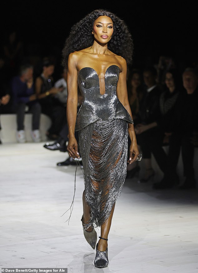 Striking: Naomi lit up the catwalk on Saturday with a sizzling look at the Alexander McQueen show during Paris Fashion Week