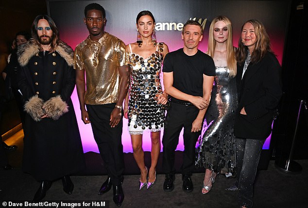 Pose: He also posed on the red carpet with Damson Idris, Irina Shayk, Paco Rabanne Creative Director Julien Dossena, Elle Fanning and H&M Creative Director Ann-Sofie Johansson