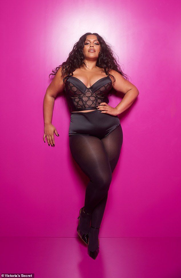 Showstopper: Paloma Elsesser smoldered in satin panties and a sheer lace corset