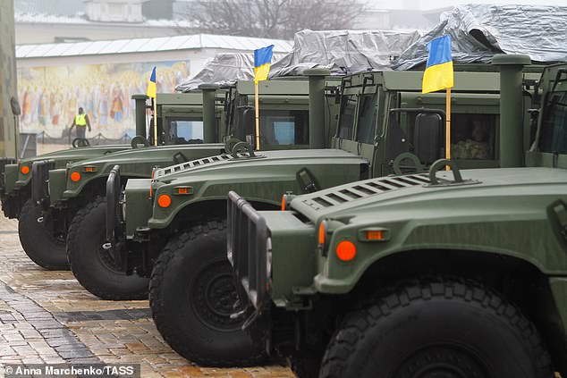 A view of Humvees given to the Ukrainian Armed Forces in December 2021