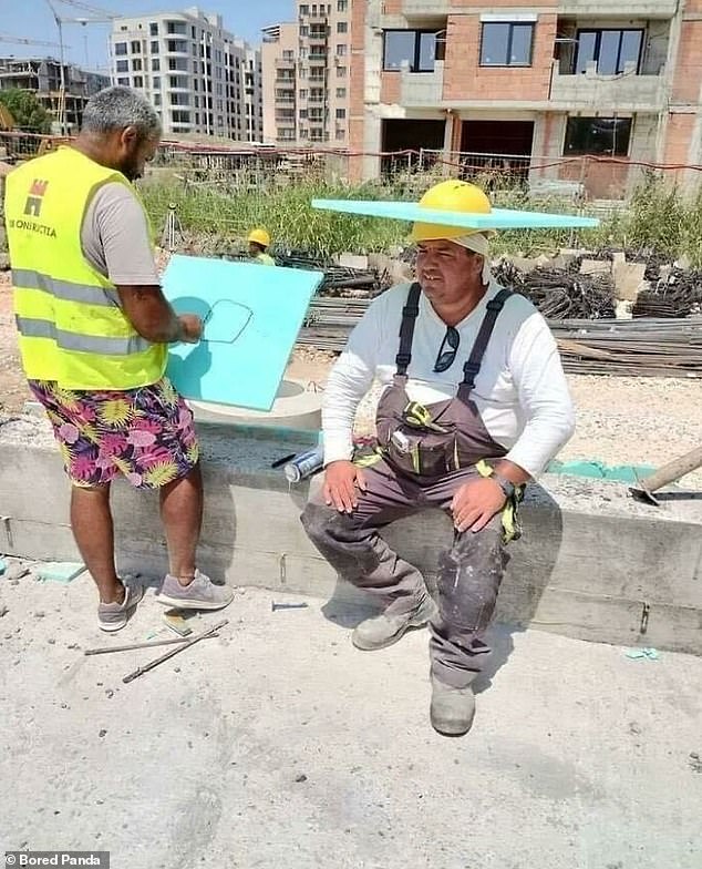 They say the mind is a terrible thing to waste!  This construction worker protects his mind at all costs