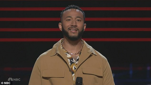 Dead ringer: Talakai, 34, from Sacramento, said before taking the stage that he really wanted to be on Team Legend because a lot of people tell him he looks like the Grammy-winning singer