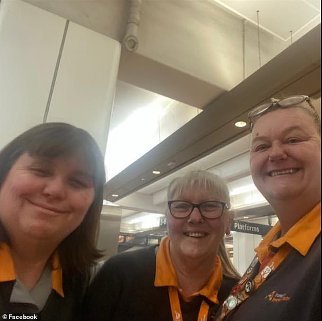 Mrs Gordon was a much-loved customer service station employee at Wynyard Station in central Sydney (pictured with colleagues)