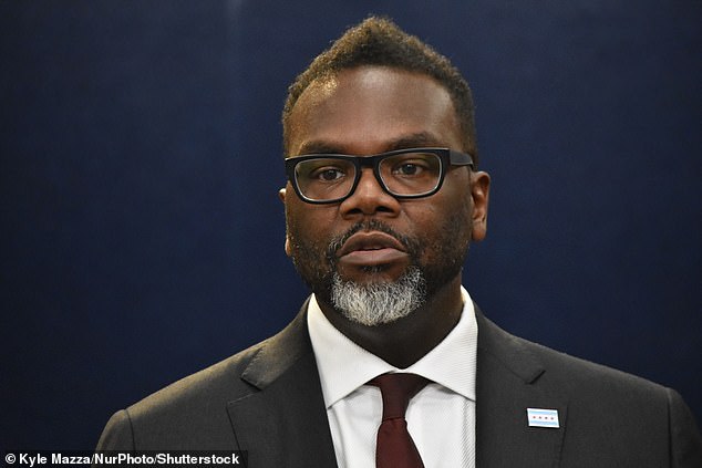 Mayor Brandon Johnson delivers remarks during a news conference at City Hall in Chicago on August 2, 2023