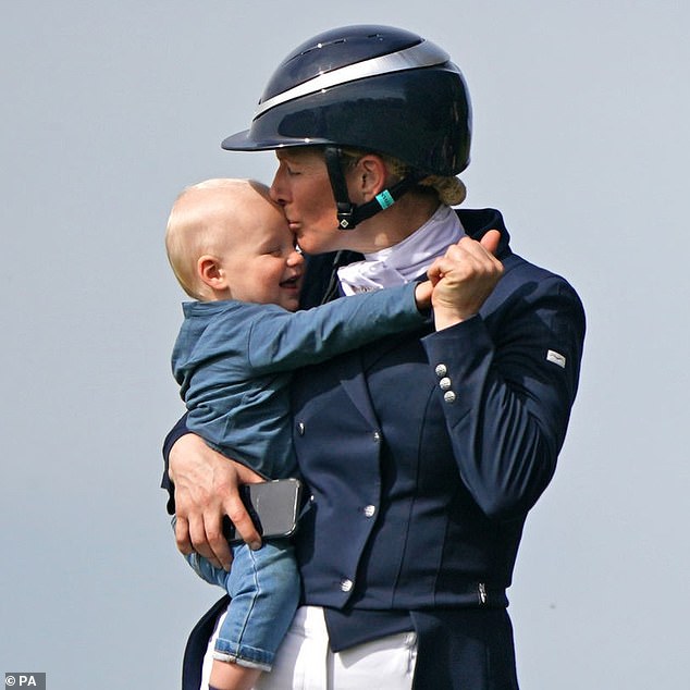 The former England rugby international, 44, and his 42-year-old wife (pictured with son Lucas in April 2022), the King's niece, revealed in December 2016 that a pregnancy announced the previous month had ended in miscarriage .  They had welcomed daughter Mia in 2014