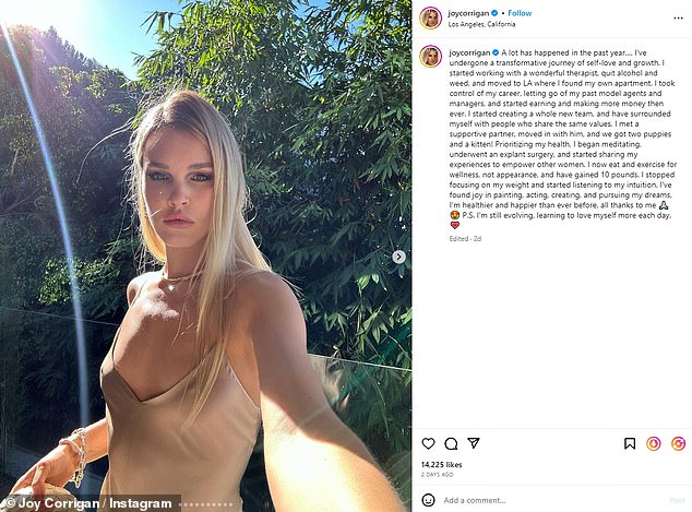 Her comment: And the beauty shared a lengthy note about how the move was part of a larger life change that involved a move to LA, a therapist, meditation and giving up marijuana and alcohol