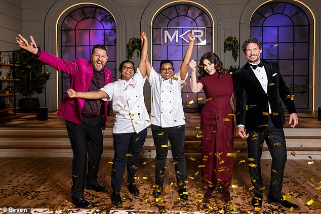 Ultimately, Radha and Prabha emerged victorious, taking home $100,000 in prize money.  Pictured alongside judges Manu Feildel, Nigella Lawson and Colin Fassnidge